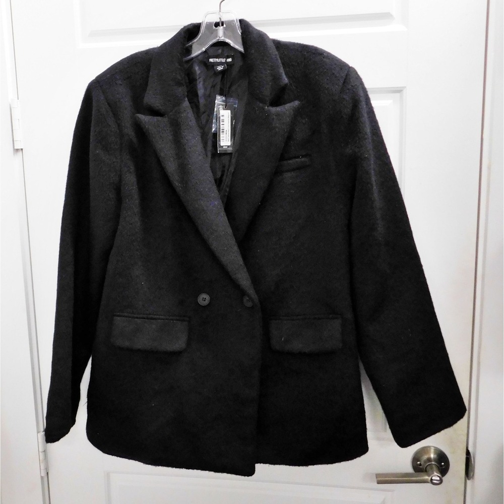 PrettyLittleThing Black Textured Wool Look Oversized Blazer‎ sz 6 NWT